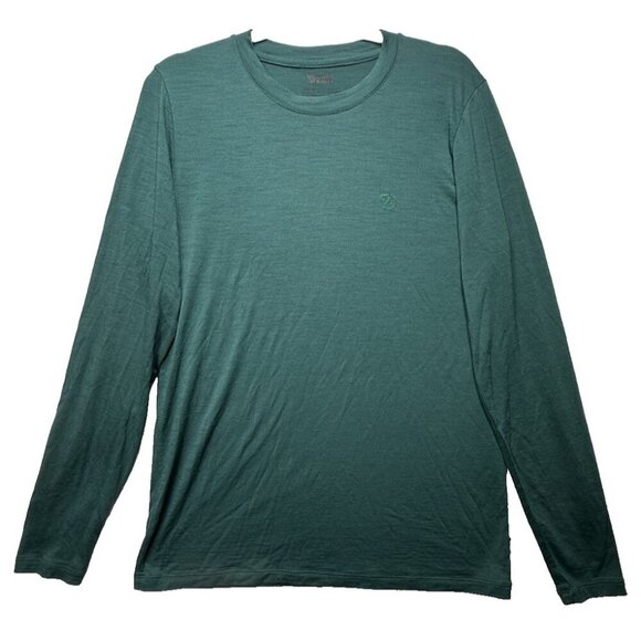 Fjallraven Abisko Men's Sz M Merino Wool Blend Long Sleeve Crew Base Layer Green - Picture 1 of 8